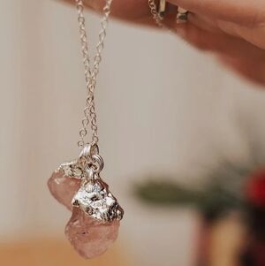 Elegant Handmade Sterling Silver Necklace with Pink Rose Quartz Pendants